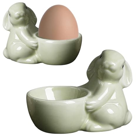 Portauovo di Pasqua, in ceramica, a forma di coniglietto, simpatiche stoviglie per la colazione con finitura liscia smaltata, divertente statuetta decorativa con design, accessorio da pranzo per feste