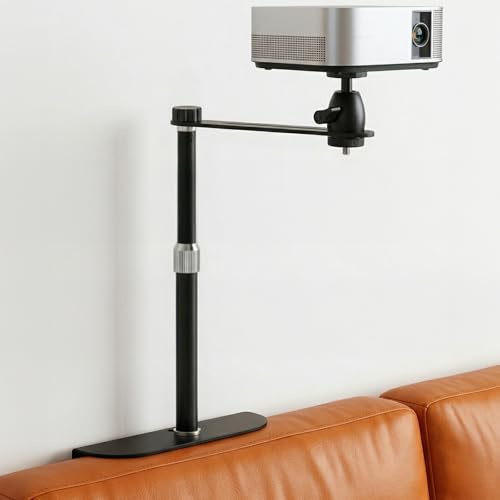 Projektorstativ för säng & soffa, projektorhållare utan borrning – 360° vridbar projektorhållare, vägg/nattduksbord, stabil stålprojektor väggfäste för sovrum och vardagsrum (23,5–37,5 cm)