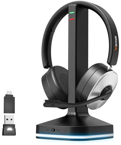 Wantek Wireless Headset with Microphone,Bluetooth Headset for PC Laptop | Noise Cancelling Microphone,Usb dongle,Mute Button & Charging Dock for Call Centre,Teams,Zoom & Home Office