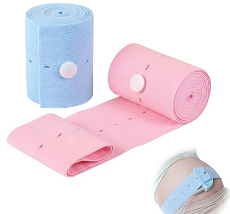 BCHMN 2 Stück Bauchband Schwangerschaft Fetalüberwachungsgürtel, 6cm x 130cm CTG Gürtel Set für Schwangere, Elastischer Fetaler Herzüberwachungsgürtel Monitoring Belt für CTG Gerät, Blau & Rosa
