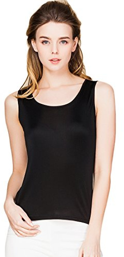 Tulpen Damen 100% Seide Unterhemd Stretch Oberteil Sommer Top Schwarz M
