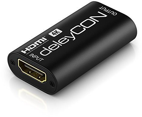 deleyCON Amplificatore di segnale HDMI - 1080p fino a 35 m - 4K fino a 18 m - HDCP 3D HDMI femmina a femmina, nero