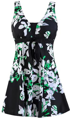 Wantdo dam 1-delad baddräkt slimmad kjol smal v-ringad magöverdrag Tankini-klänning blommig push up plus storlek