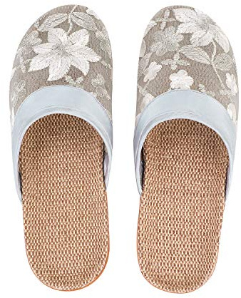 Femme Sandales Plates Été Chaussons en Lin Anti-Glisse Respirant Slipper d'Intérieur Extérieur Élégante Chaussure en Maille Brodée Pantoufles de Piscine Plage Voyage Sauna Séchage Rapide Sabot Mule