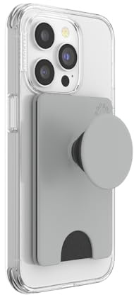 PopSockets Phone Wallet with Expanding Phone Grip, Phone Card Holder - Tech Grey