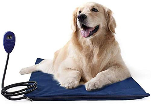 POWERTOOL Elektrowärmer Haustier, Katze Heizdecke 30 x 40 cm Haustier Welpen Wärmematten Tier Heizkissen Elektrisch für Haustiere/Hund mit kaubeständigem Stahl ((Blau+AU))