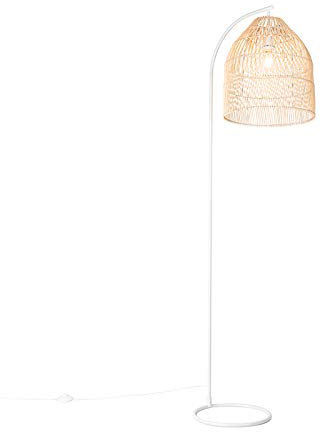 Qazqa rústico Lámpara de pie rústica blanca mimbre - SAM Acero/Ratán Alargada Adecuado para LED Max. 1 x 60 Watt