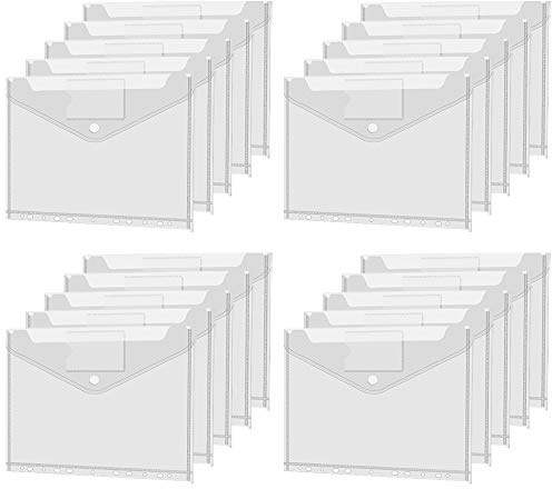 Portadocumentos Plástico A4, 20pcs Bolsillos para Documentos, Fundas Folio Carpetas Portafolios Transparentes para Archivo