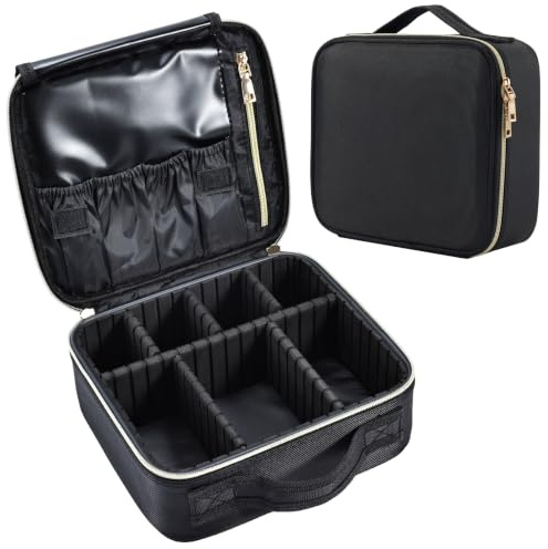 Joligrace Trousse de Maquillage Oxford Tissu Sac Maquillage Professionnlle Trousse de Voyage Cosmétique Cas Rangement avec Séparateurs Boîte de Beauté Outils de Coiffue, Noir