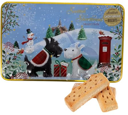 Christmas Tin Biscuits Gift Set - Scottie Dog Shortbread Biscuit Gift - Assorted Scottish Shortbread Selection - Scottie Dog Biscuit Tin with Biscuits - 150g - ACL Gift Tag