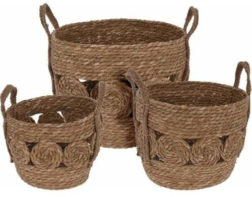 H & S Collection Lot de 3 paniers circulaires, couleur paille.