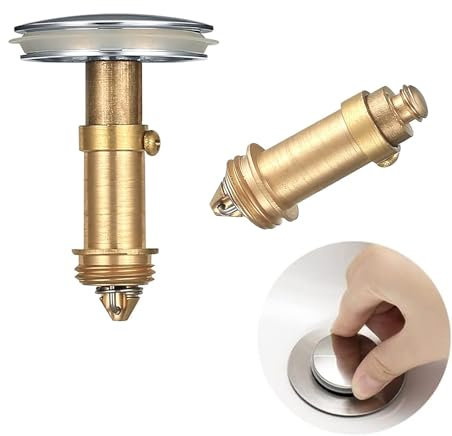 35mm Pop Up Sink Plug Replacement, Universal Basin Sink Plugs Sink Drainer Plug with Pop Up Click Clack Brass Plug Bolt for Bathroom Vanity Sink Washbasin Drain Stopper (1 Chrome Cap+2 Brass Bolt)