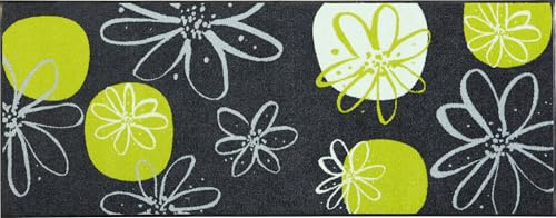 Erwin Müller Fußmatte Koblenz, Schmutzfangmatte, Fußabtreter rutschhemmend, Blumenmotiv grau/grün Größe 80x200 cm - robust, langlebig, pflegeleicht, für Fußbodenheizung geeignet