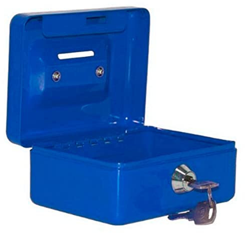 Caja de caudales metálica nº 3 con cerradura de llave, asa y bandeja con compartimentos para dinero, monedas y billetes, 9 x 20 x 16 cm, color aleatorio