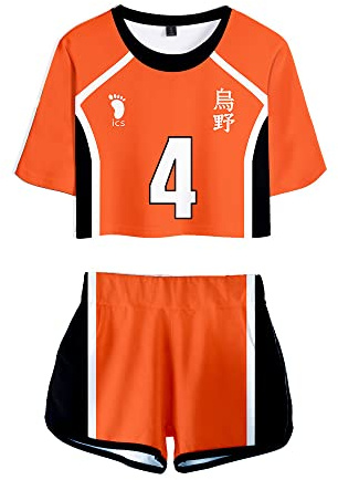 LKY STAR Haikyuu!! Sommer mit Anime Volleyball Crop Top und Shorts,Karasuno Volleyball Trainingsanzug 2 Stück Set