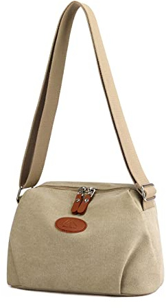 PORRASSO Bolso Bandolera Mujer Casual Bolso de Hombro Lona Bolso Cruzados Señora Crossbody Bag para Viaje Shopping Uso Diario Caqui