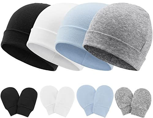DRESHOW Neugeborenes Baby Mütze Hut und Handschuhe Set Beanie Bekleidung Unisex Infant Hut Kindergarten Mütze Baby Jungen Mädchen 0-6 Monate