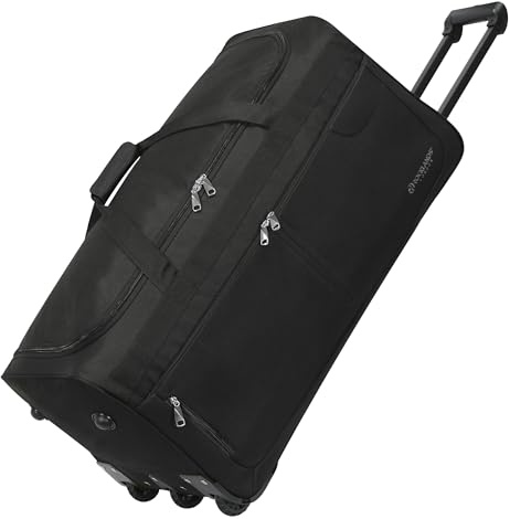 Rocklands® Lightweight Luggage Rolling Holdall Suitcase Wheeled Duffle Bag Cargo Travel Bag RL501 (Black/Black, Medium - 28 (H74 x L37 x W36 cm))