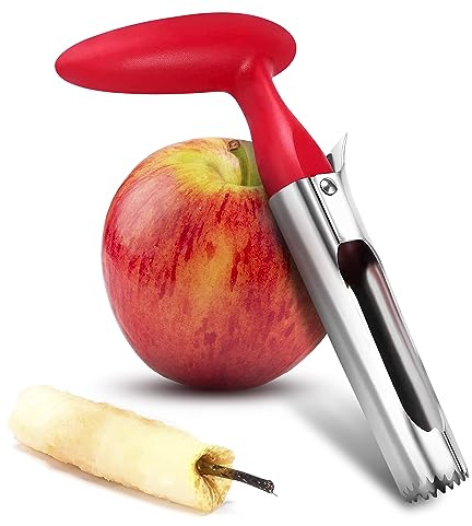 Apple Corer Tool - Apple Core Remover with Ergonomic Red Handle, Durable Food-Safe Stainless Steel 7.3 Fruit Corer for Apples, Peppers, Tomatoes, Cupcakes, Spring Baking & Summer Pies, Easy to Clean