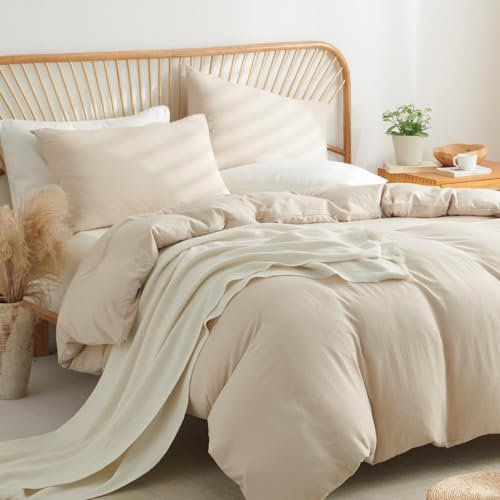 Lanqinglv Bettwäsche 200x200 cm Baumwolle Beige,ÖKO-TEX Bettwäsche-Set,Bettbezug 200x200 cm mit Reißverschluss und 2 Kissenbezug 80x80cm