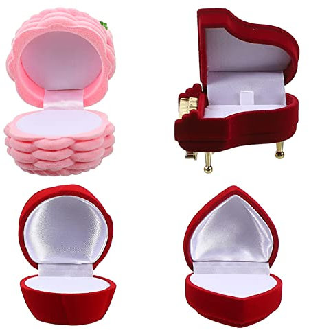 JOEBO Herz Ohrringe Herzförmige Ring 4Pcs Hochzeit Ring Box Paar Schmuck Ring Träger Box Beflockung Schmuckschatulle Ringhalter für Hochzeit Valentinstag Verlobung Herz Nugget Ohrringe Paar Ringe/531