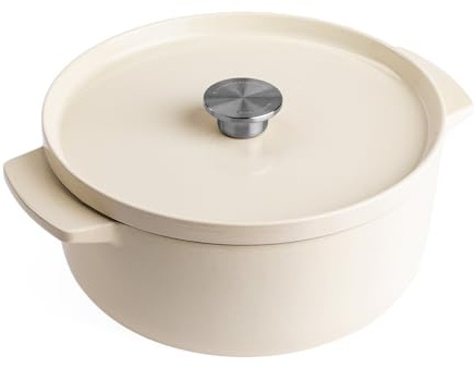 KitchenAid Cast Iron Ø26cm/5.2 Litre Casserole with Lid,High-Quality,Robust & Durable,Searing,Browning or Frying,PFAS-Free Enamel Interior,Induction,Ergonomic Handle,Oven Safe up to 260°C,Almond Cream