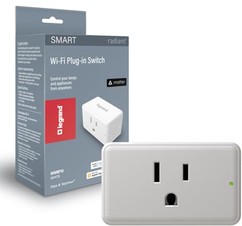 Legrand Radiant® Wi-Fi Matter Smart Plug Matter Hub Required 15A, Easy Setup, Enhanced Compatibility with Apple HomeKit, Google Home, Alexa & SmartThings, Easy Wi-Fi Connectivity w/Matter (1 Pack)