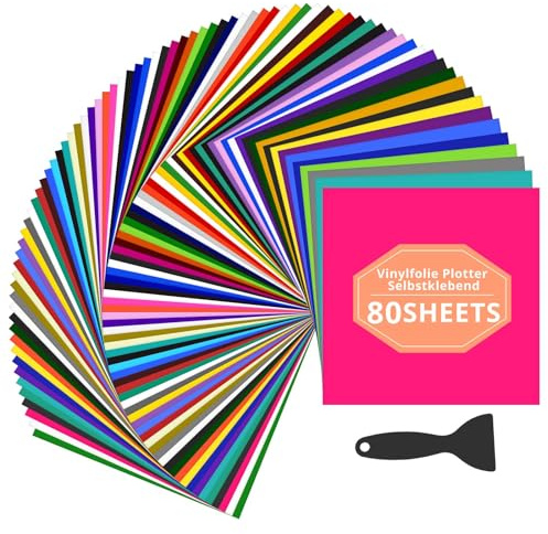 HTVRONT Vinylfolien für Plotter, 45 Farben, 80 Pack, 30,5 x 30,5 cm | Matt und Glänzend, Für Schneidemaschinen, DIY Aufkleber, Basteln und Homedeko, Für alle Plotter