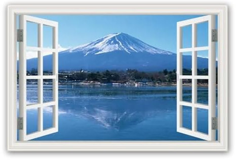 NHLDZYH Leinwandbild Mit Fensterblick. Landschaftsmalerei, offenes Fenster, Leinwand-Wandkunst. Landschaftskunstwerk für Schlafzimmerdekoration. (Seeblick aus dem Fenster A-46) 50x75cm Nur Leinwand