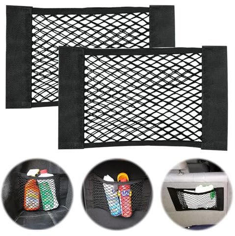 Lotbun 2pcs Bolsa De Red para Maletero con Velcro,Redes De Almacenaje para Coche,Accesorios Camper para Furgonetas,Red Organizadora para El Coche para Guardar Y Guardar(40 X 25 Cm)