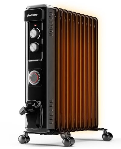 Pro Breeze® Oil Filled Radiator with 11 Fins - Slim Electric Radiator - Portable Oil Heater with Built-in 24 Hour Timer, 3 Heat Settings, Adjustable Thermostat & Safety Cut-Off - Black