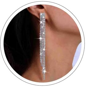 Inateannal Boucles d'Oreilles à Pampilles en Strass - Chaîne Tennis Lustre avec Tige Cristal Argenté