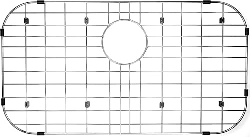 SlimmKISS Grande protection d'évier pour évier de cuisine, 66 x 35,6 cm, grille d'évier en acier inoxydable pour fond d'évier, grille d'évier en métal, drain arrière pour bol simple avec rayon