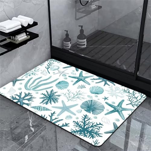Badezimmerteppich, Badematte Rutschfest, Badteppich Badvorleger Badteppich Rutschfest Waschbar Badezimmer Teppiche Badezimmer Bad, Duschvorleger, Badematten, Bathroom Stone Bath Mat, Maritime 90x120cm