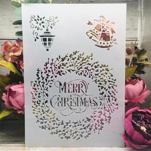 Wiederverwendbare Schablonen, A4, 29 cm, Frohe Weihnachten, Girlande, wiederverwendbare Schablonen zum Malen auf Holz, Leinwand, Boden, Wand, Fliesen, Stoff, Möbel, Kunstprojekte, Muster A