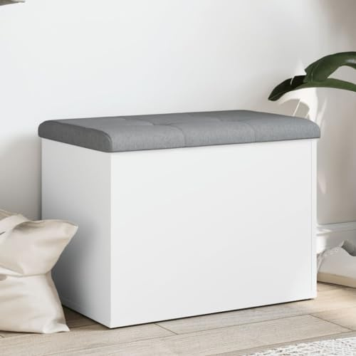 Willood Sitzbank mit Stauraum, Bank Gepolstert Sitzhocker Schuhbank, Truhenbank Polsterbank Aufbewahrungsbox für Wohnzimmer Flur, Weiß 62x42x45 cm Holzwerkstoff