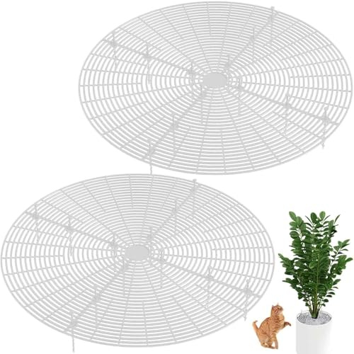 Blumentopfschutz,Tianher 2 Pcs Großes Schneidbare Blumentopfgitter mit Tiefen Pfählen,Blumentopf-Abdeckung,Schutz Gegen Katzen, zum Schutz von Kindern, Haustieren,52cm(Weiß)