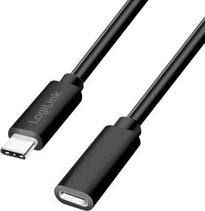 LogiLink 100W USB Typ-C Verlängerungskabel PD 3.0 (PowerDelivery), Farbe: Schwarz, Kabellänge: 2m