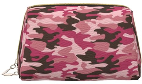 Bolsa de maquillaje de cuero, bolsa de maquillaje de camuflaje rosa y morado, bolsa de aseo de viaje para mujer, bolsa de maquillaje, organizador de bolsa de maquillaje de gran capacidad, bonita bolsa