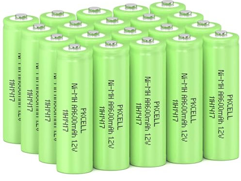 PKCELL Batterien AA Wiederaufladbar Akku NIMH 1,2V 600mAh für Solarlampen,Spielzeug,20 Stück