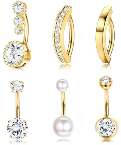 agogue 6 Stück Bauchnabelpiercing Ring, Bauchnabelpiercing Gold Für Frauen Piercing Bauchnabel Schmuck, Sehr Geeignet Für Strandbekleidung