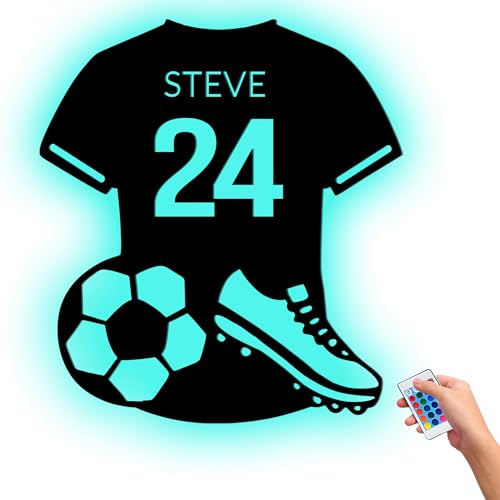 FCLYDER Fußball trikot personalisieren Led Licht mit Namen & Nummer - Personalisierte Fußball Deko - Fußball Neon Zeichen Metall - Geschenke für Jungs Mädchen - Zimmer Deko, Geburtstag