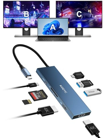 KOZYC USB C Docking Station Dual Monitor 4K@60Hz, 8-in-1 USB C Hub with 2 HDMI, USB-C 3.0, 2xUSB-A 3.0, SD/TF, 100W PD, Support HDMI Splitter Extended Display 2 Monitors Compatible with HP, Dell