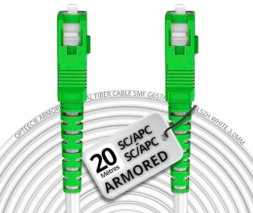 opteec – Cable de fibra óptica de acero blindado – naranja / SFR/BOUYGUES/SOSH/RED por SFR – alargado/liga – SC/APC a SC/APC reforzado – Simplex Monomode – Garantía de 10 años (Armored, Blanco, 20 M)