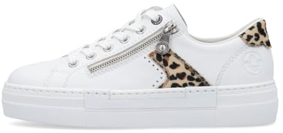 Rieker Women's N4924 White Leather and Leopard Platform Sneakers (White Leopard, UK Footwear Size System, Adult, Women, Numeric, Medium, 6)