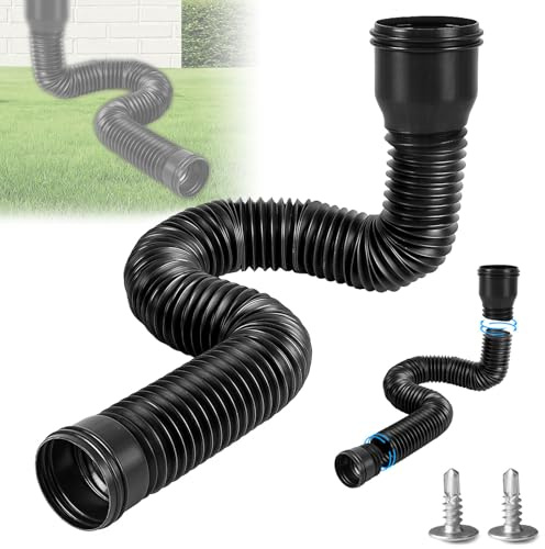 Prolunga flessibile per grondaia, prolunga rotonda per tubo pluviale 80/100 mm, scarico grondaia, estensione per grondaia da 47 a 150 cm, per prato/gronda (nero, 1 pezzo)