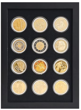 Wooden Challenge Coin Display Shadow Box,12 Coin Display Case,Military Coin Holder Display,Casino Chip Display Case Cabinet Holder,Collector Coin Display Frame ,98% UV Protection,with HD Glass.