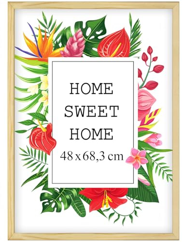 MG Design Cadre photo en bois 48 x 68 cm Naturel – plexiglas transparent, à suspendre vertical et horizontal – pour photos, posters et puzzles