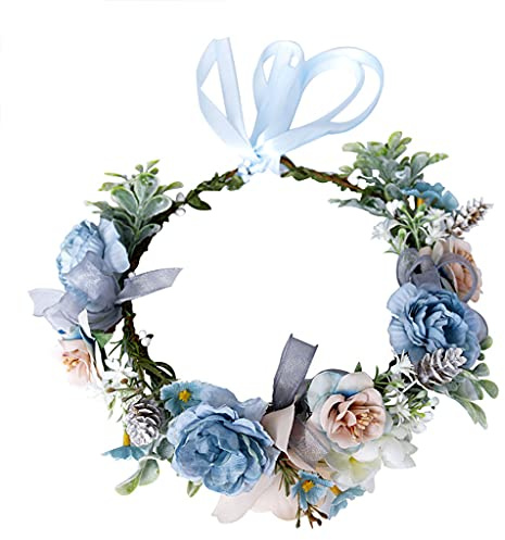Blauer Blumenkranz, Stirnband, Krone, Girlande mit verstellbarem Band, Festivals, Hochzeit, Party, Kopfschmuck für Damen und Mädchen