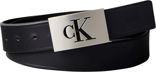 Calvin Klein Cinturón Hombre Mono Plaque de piel, Negro (Black/Pewter), 110 cm